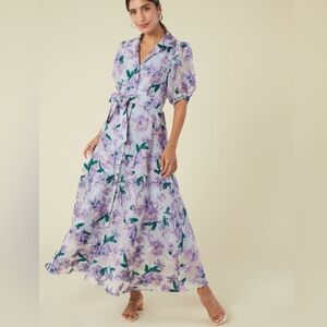 Abbey Glass Charlotte collared dress organza bloom Floral Purple Maxi Dress